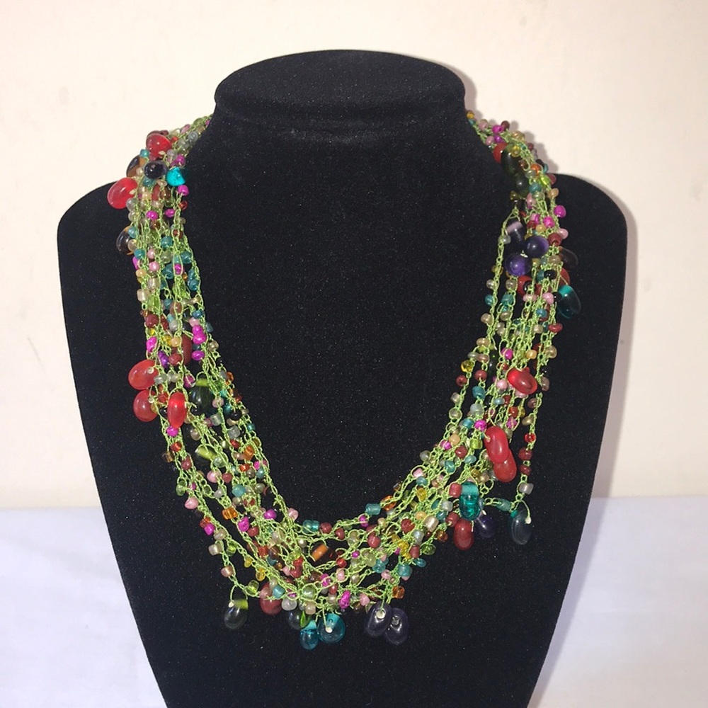 Multi Colored Beaded Statement Necklace - image 1